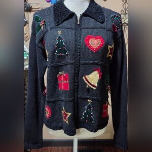 Croft & Barrow Black Knit Christmas Cardigan Women's M‎
